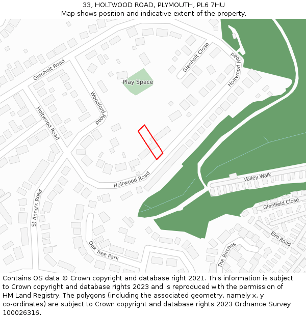 33, HOLTWOOD ROAD, PLYMOUTH, PL6 7HU: Location map and indicative extent of plot