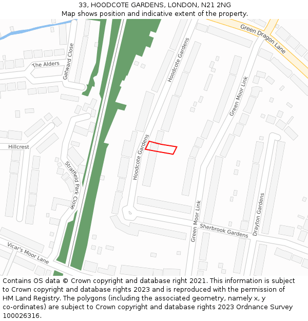 33, HOODCOTE GARDENS, LONDON, N21 2NG: Location map and indicative extent of plot