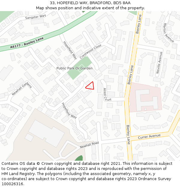 33, HOPEFIELD WAY, BRADFORD, BD5 8AA: Location map and indicative extent of plot
