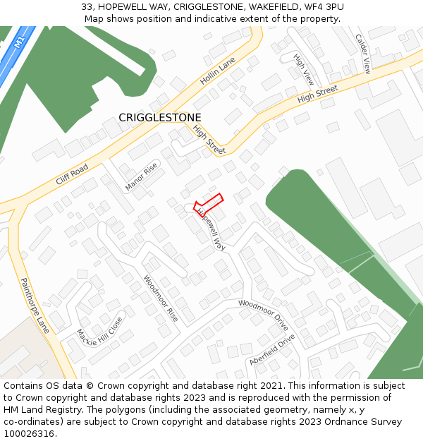 33, HOPEWELL WAY, CRIGGLESTONE, WAKEFIELD, WF4 3PU: Location map and indicative extent of plot