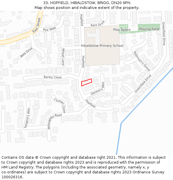 33, HOPFIELD, HIBALDSTOW, BRIGG, DN20 9PN: Location map and indicative extent of plot