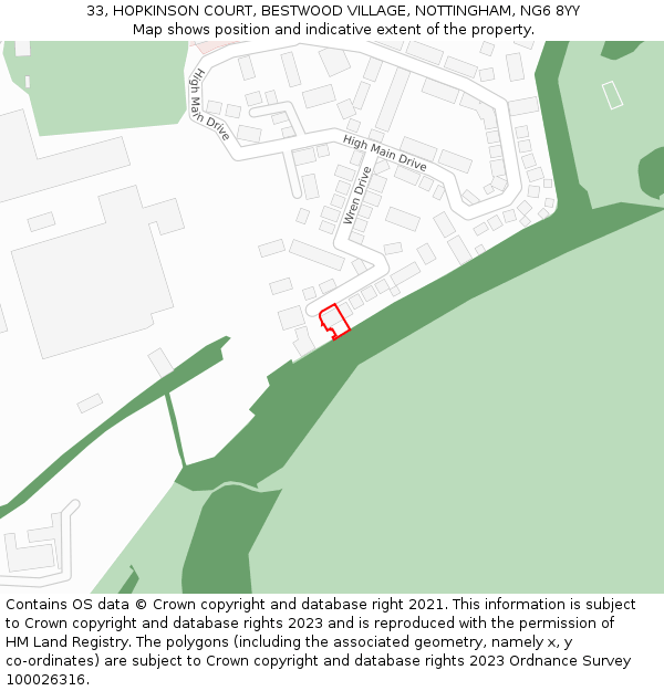 33, HOPKINSON COURT, BESTWOOD VILLAGE, NOTTINGHAM, NG6 8YY: Location map and indicative extent of plot