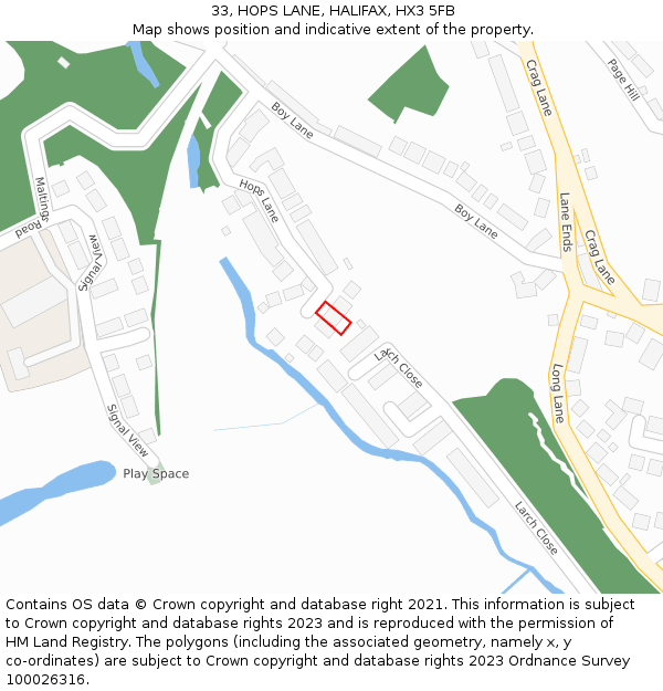 33, HOPS LANE, HALIFAX, HX3 5FB: Location map and indicative extent of plot