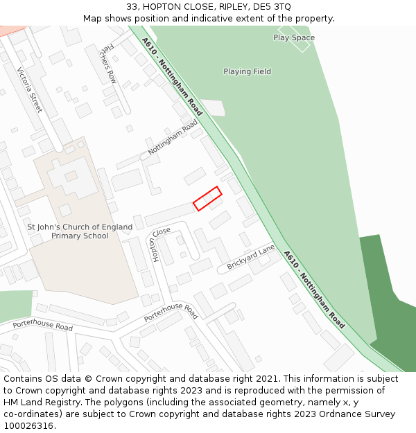 33, HOPTON CLOSE, RIPLEY, DE5 3TQ: Location map and indicative extent of plot