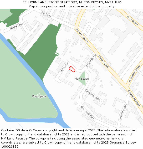 33, HORN LANE, STONY STRATFORD, MILTON KEYNES, MK11 1HZ: Location map and indicative extent of plot