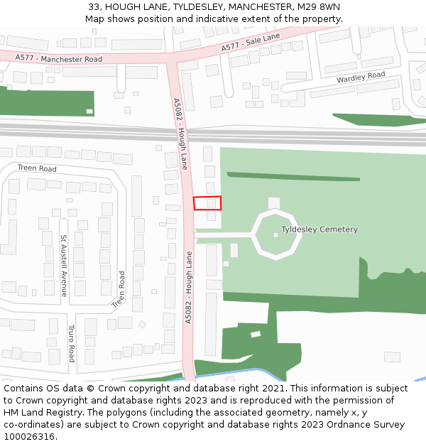 33, HOUGH LANE, TYLDESLEY, MANCHESTER, M29 8WN: Location map and indicative extent of plot
