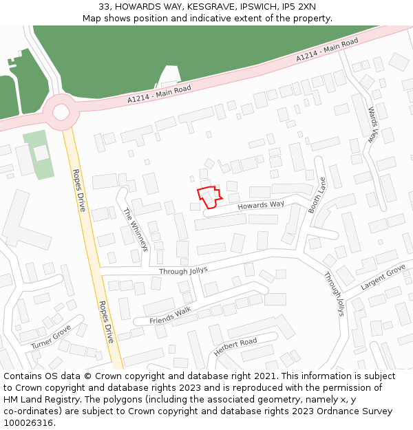 33, HOWARDS WAY, KESGRAVE, IPSWICH, IP5 2XN: Location map and indicative extent of plot