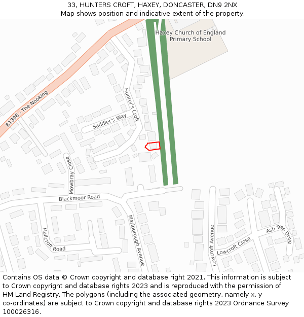 33, HUNTERS CROFT, HAXEY, DONCASTER, DN9 2NX: Location map and indicative extent of plot