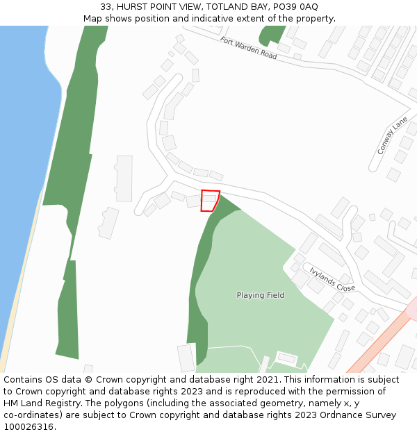 33, HURST POINT VIEW, TOTLAND BAY, PO39 0AQ: Location map and indicative extent of plot