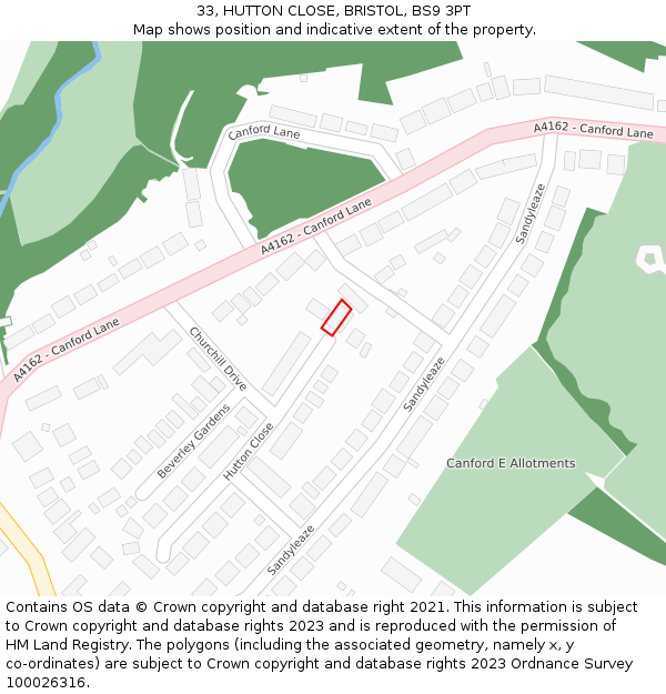 33, HUTTON CLOSE, BRISTOL, BS9 3PT: Location map and indicative extent of plot