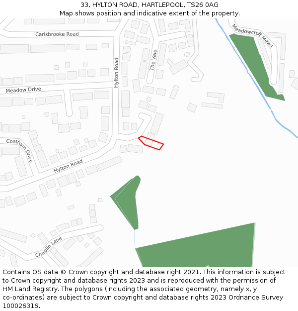 33, HYLTON ROAD, HARTLEPOOL, TS26 0AG: Location map and indicative extent of plot