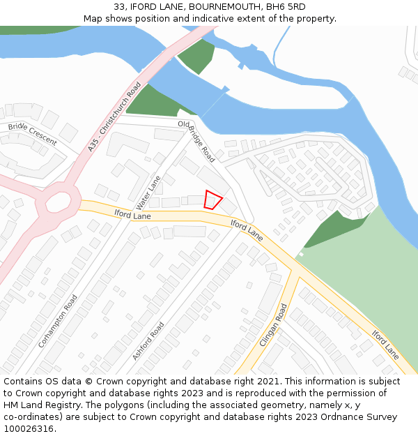 33, IFORD LANE, BOURNEMOUTH, BH6 5RD: Location map and indicative extent of plot