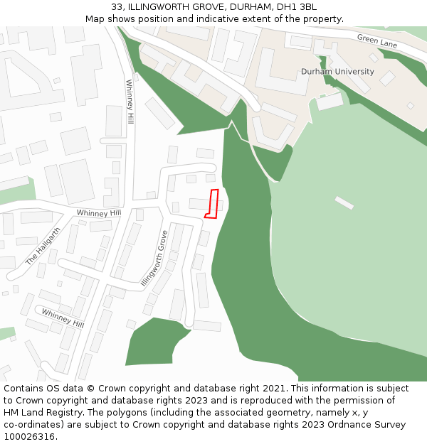 33, ILLINGWORTH GROVE, DURHAM, DH1 3BL: Location map and indicative extent of plot