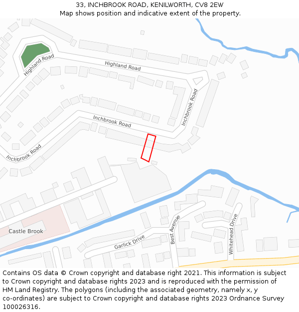 33, INCHBROOK ROAD, KENILWORTH, CV8 2EW: Location map and indicative extent of plot