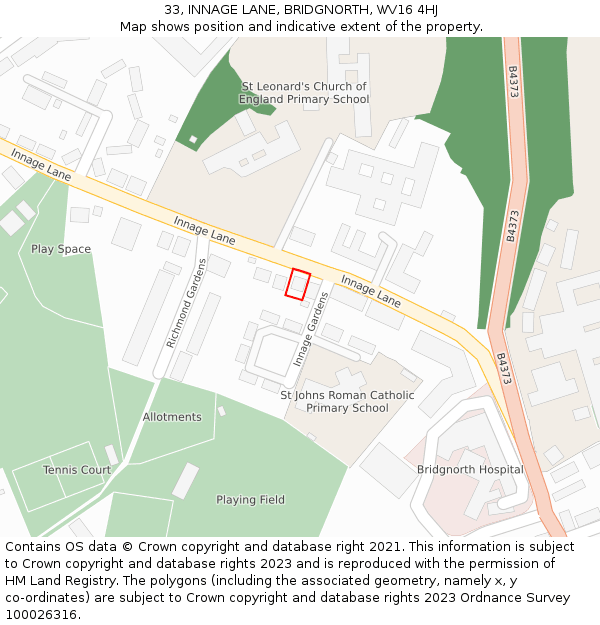 33, INNAGE LANE, BRIDGNORTH, WV16 4HJ: Location map and indicative extent of plot