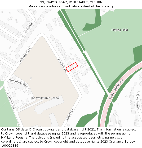 33, INVICTA ROAD, WHITSTABLE, CT5 1PN: Location map and indicative extent of plot