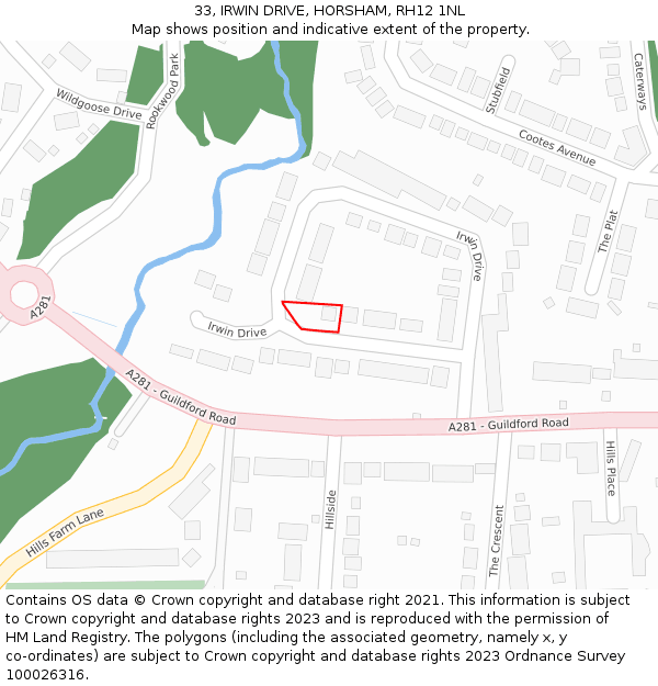 33, IRWIN DRIVE, HORSHAM, RH12 1NL: Location map and indicative extent of plot