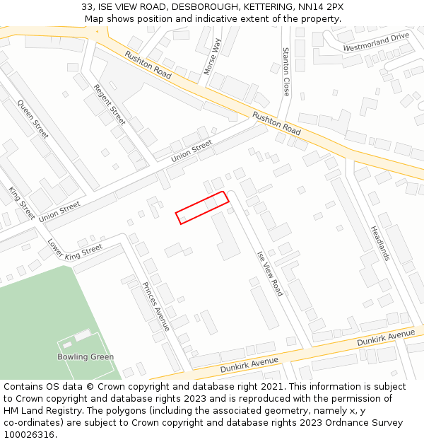 33, ISE VIEW ROAD, DESBOROUGH, KETTERING, NN14 2PX: Location map and indicative extent of plot