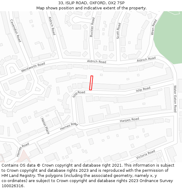 33, ISLIP ROAD, OXFORD, OX2 7SP: Location map and indicative extent of plot