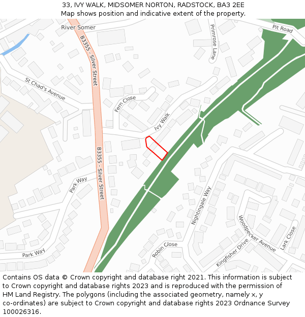 33, IVY WALK, MIDSOMER NORTON, RADSTOCK, BA3 2EE: Location map and indicative extent of plot