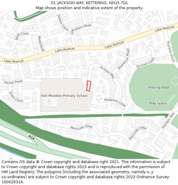 33, JACKSON WAY, KETTERING, NN15 7DL: Location map and indicative extent of plot