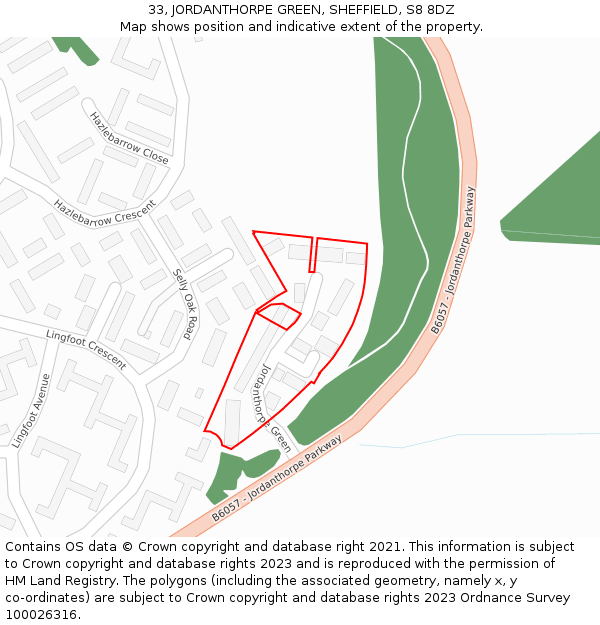 33, JORDANTHORPE GREEN, SHEFFIELD, S8 8DZ: Location map and indicative extent of plot