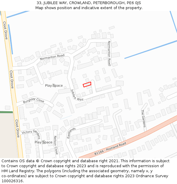 33, JUBILEE WAY, CROWLAND, PETERBOROUGH, PE6 0JS: Location map and indicative extent of plot