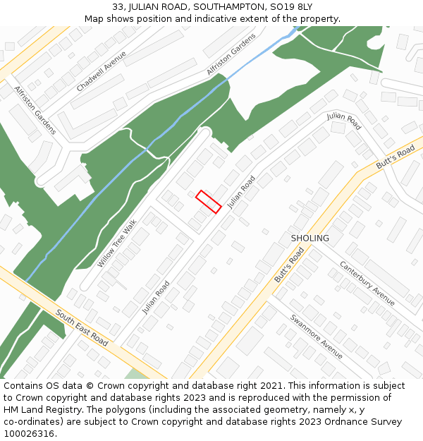 33, JULIAN ROAD, SOUTHAMPTON, SO19 8LY: Location map and indicative extent of plot
