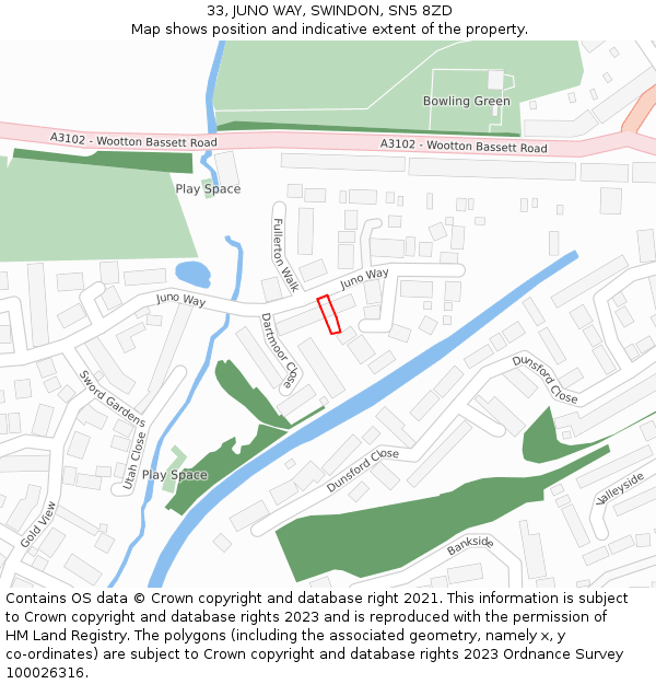 33, JUNO WAY, SWINDON, SN5 8ZD: Location map and indicative extent of plot