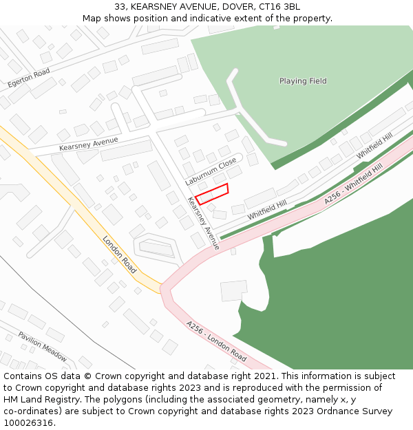 33, KEARSNEY AVENUE, DOVER, CT16 3BL: Location map and indicative extent of plot