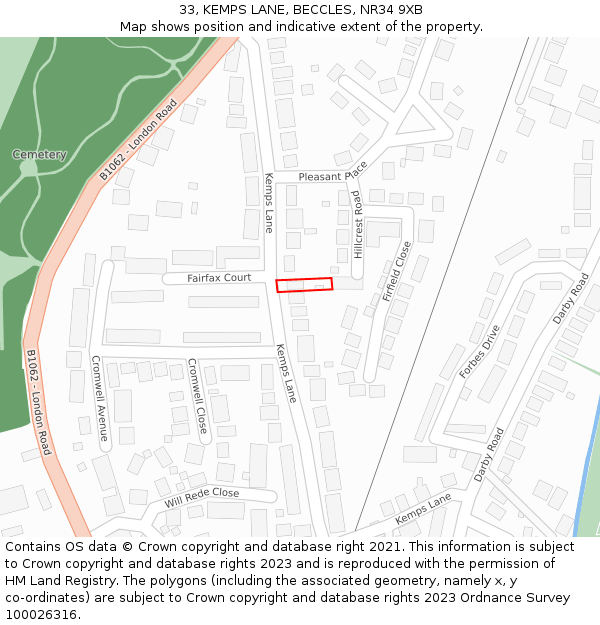 33, KEMPS LANE, BECCLES, NR34 9XB: Location map and indicative extent of plot