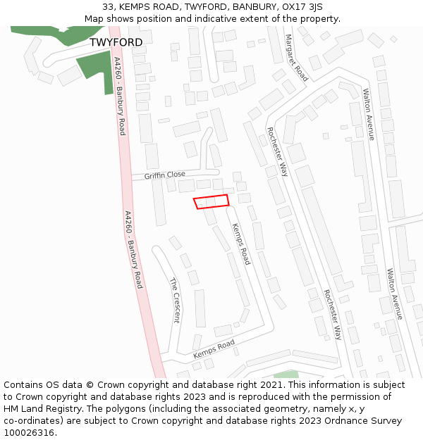 33, KEMPS ROAD, TWYFORD, BANBURY, OX17 3JS: Location map and indicative extent of plot