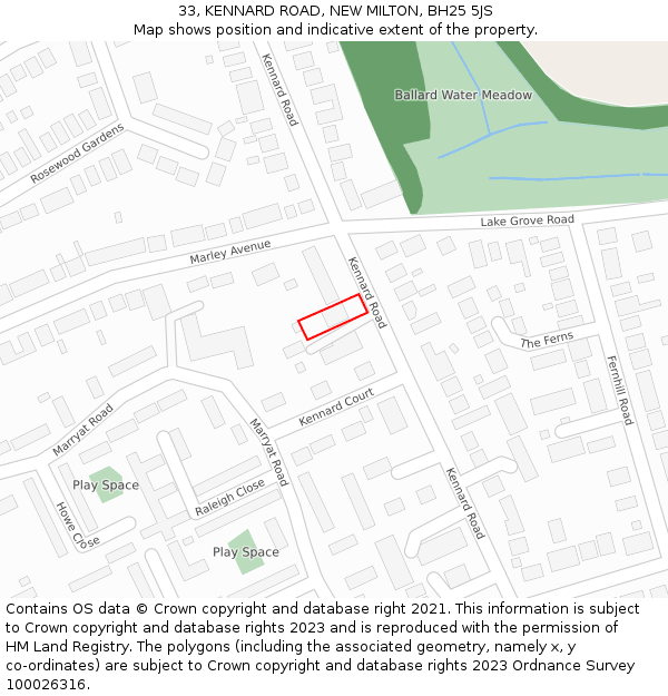 33, KENNARD ROAD, NEW MILTON, BH25 5JS: Location map and indicative extent of plot