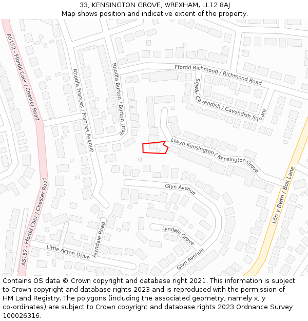 33, KENSINGTON GROVE, WREXHAM, LL12 8AJ: Location map and indicative extent of plot