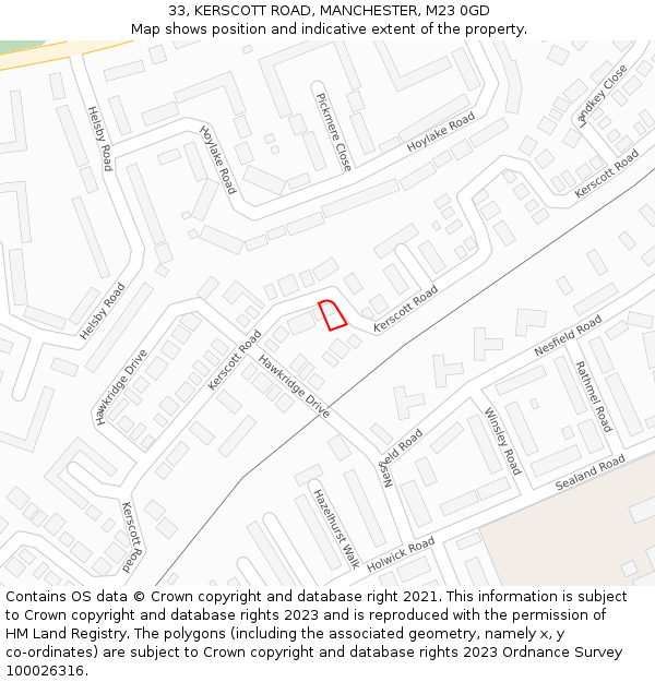 33, KERSCOTT ROAD, MANCHESTER, M23 0GD: Location map and indicative extent of plot