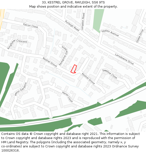 33, KESTREL GROVE, RAYLEIGH, SS6 9TS: Location map and indicative extent of plot