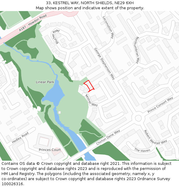 33, KESTREL WAY, NORTH SHIELDS, NE29 6XH: Location map and indicative extent of plot