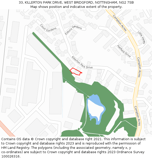 33, KILLERTON PARK DRIVE, WEST BRIDGFORD, NOTTINGHAM, NG2 7SB: Location map and indicative extent of plot