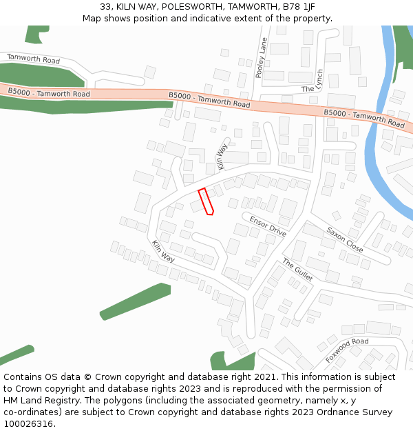 33, KILN WAY, POLESWORTH, TAMWORTH, B78 1JF: Location map and indicative extent of plot