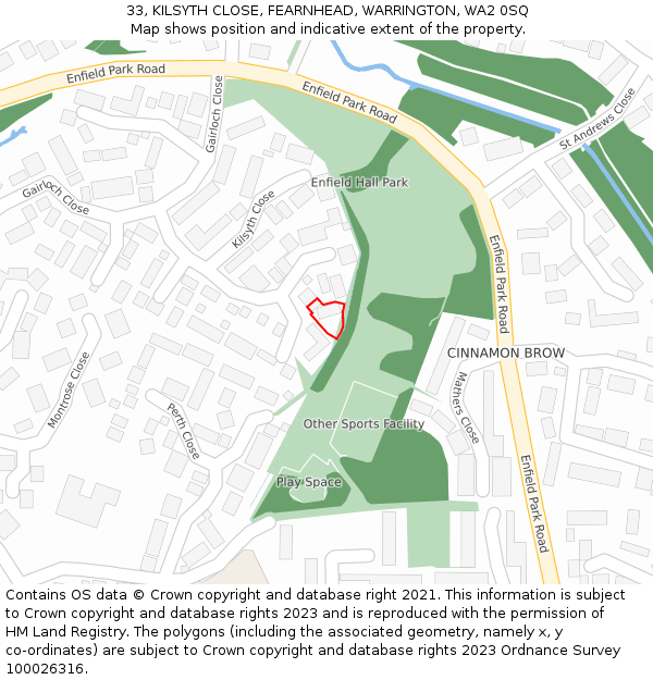 33, KILSYTH CLOSE, FEARNHEAD, WARRINGTON, WA2 0SQ: Location map and indicative extent of plot