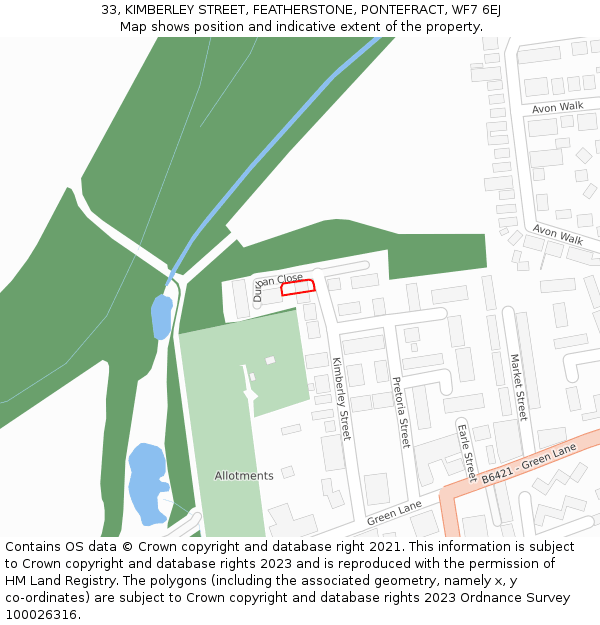 33, KIMBERLEY STREET, FEATHERSTONE, PONTEFRACT, WF7 6EJ: Location map and indicative extent of plot