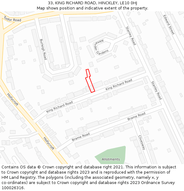 33, KING RICHARD ROAD, HINCKLEY, LE10 0HJ: Location map and indicative extent of plot