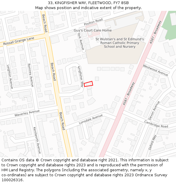 33, KINGFISHER WAY, FLEETWOOD, FY7 8SB: Location map and indicative extent of plot