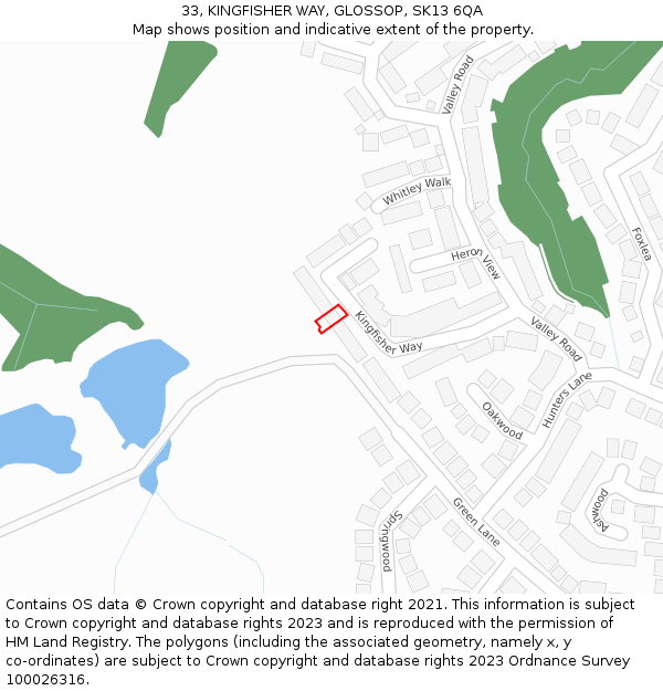 33, KINGFISHER WAY, GLOSSOP, SK13 6QA: Location map and indicative extent of plot