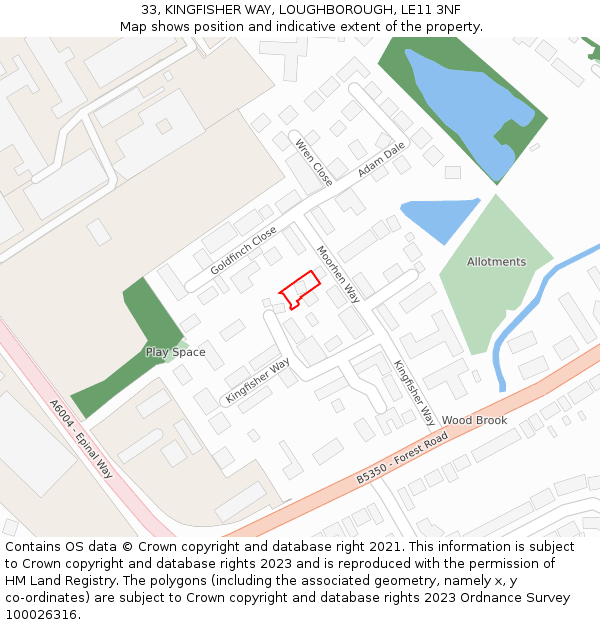 33, KINGFISHER WAY, LOUGHBOROUGH, LE11 3NF: Location map and indicative extent of plot