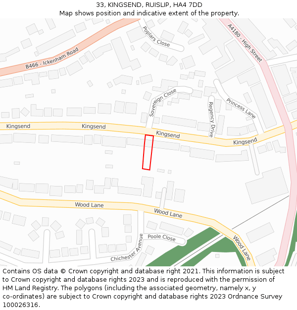 33, KINGSEND, RUISLIP, HA4 7DD: Location map and indicative extent of plot