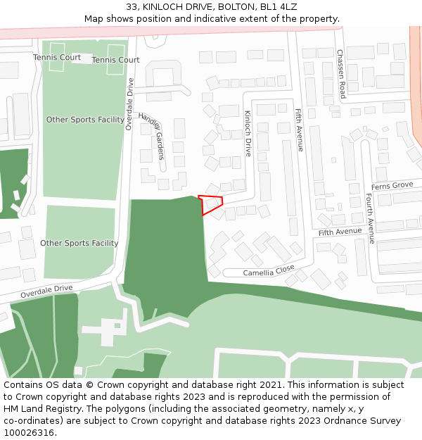 33, KINLOCH DRIVE, BOLTON, BL1 4LZ: Location map and indicative extent of plot