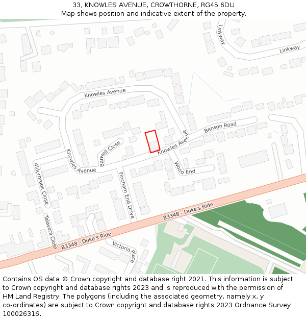 33, KNOWLES AVENUE, CROWTHORNE, RG45 6DU: Location map and indicative extent of plot