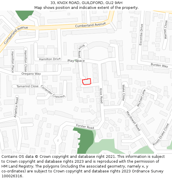 33, KNOX ROAD, GUILDFORD, GU2 9AH: Location map and indicative extent of plot