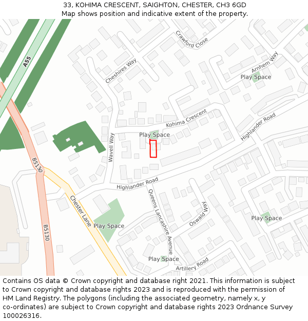 33, KOHIMA CRESCENT, SAIGHTON, CHESTER, CH3 6GD: Location map and indicative extent of plot